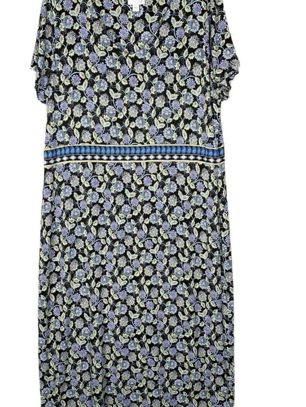 J. Jill Black Floral Maxi Dress with Lavender and Blue Trim XS